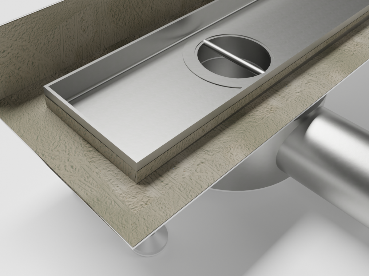 Detail hydroizolační vrstvy Mapei Mapelastic na lemech sprchového žlabu Classic